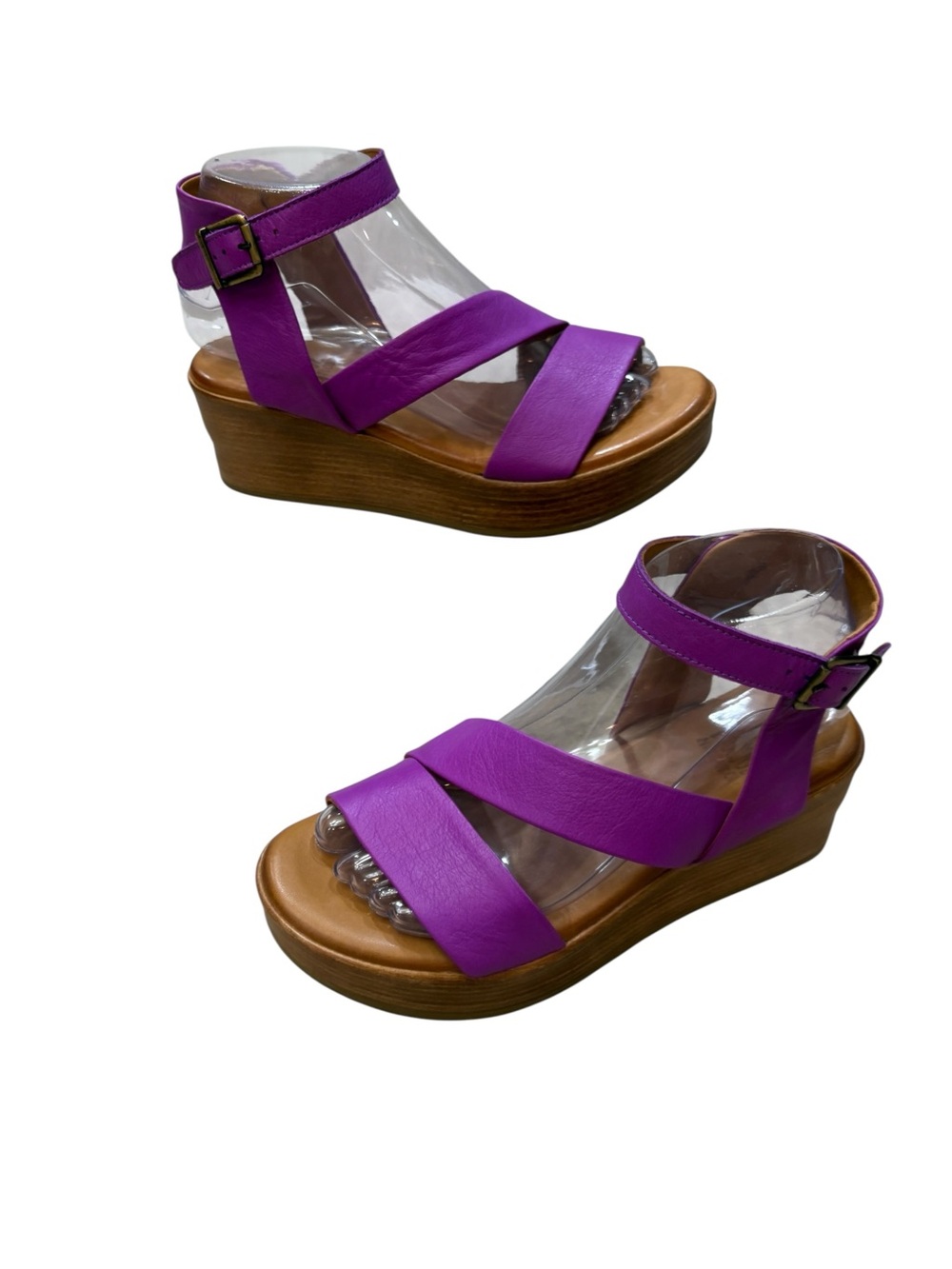 Miz Mooz Wynter Purple Leather Strappy Wedge Sandal Womens Size Euro 38 US 7.5-8